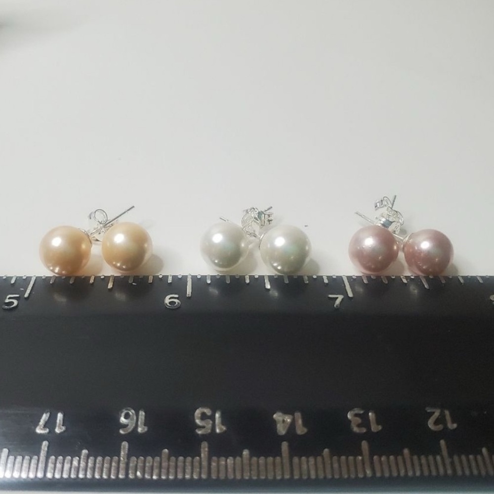 Pink Purple Sea Pearl Earrings - Picture 3 of 4